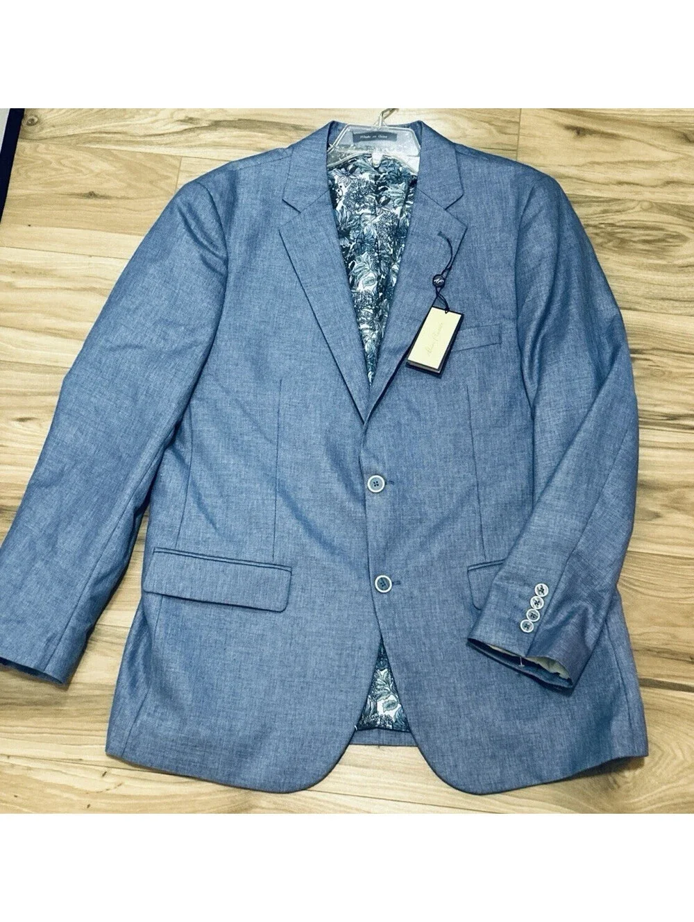 Alan Flusser Size L NWT Blue Sports Coat Blazer Lined Pockets Single Breasted
